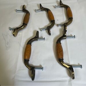 Set of 4 Vintage Style Drawer Pulls - Wood & Antique Brass Finish
